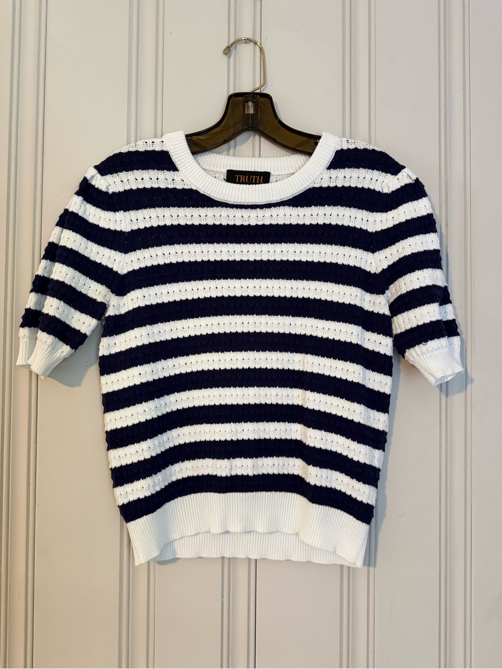 TRUTH Navy & White Striped Short-Sleeve Crew Sweater